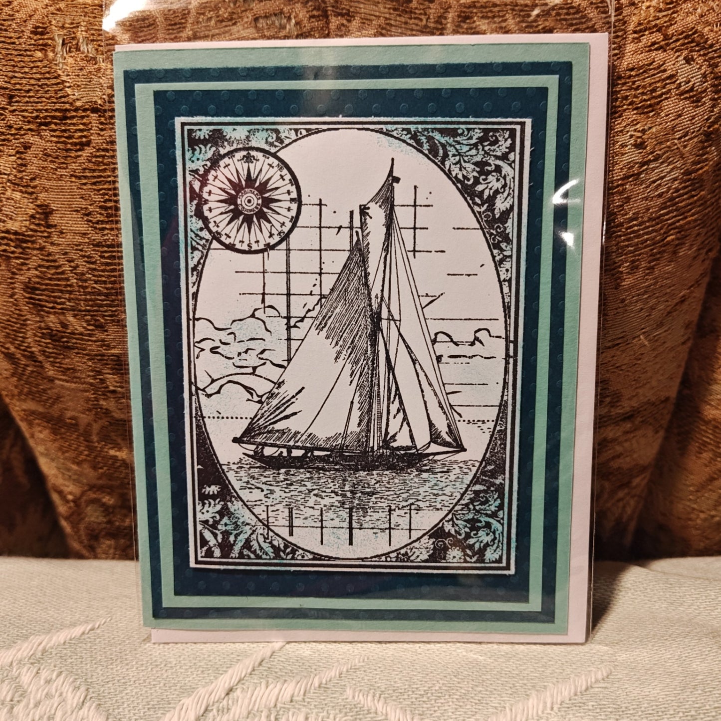 Handmade Greeting Card - Black, White, Green, Blue - Standard