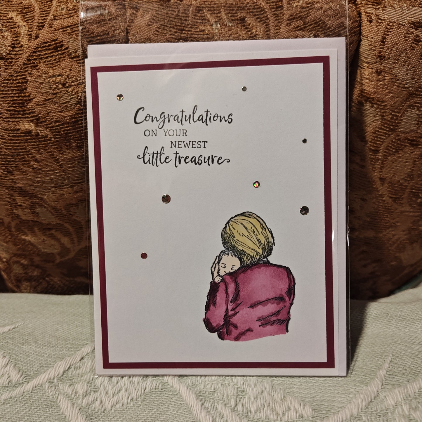 Handmade Greeting Card - White, Maroon, Yellow, Black - Standard