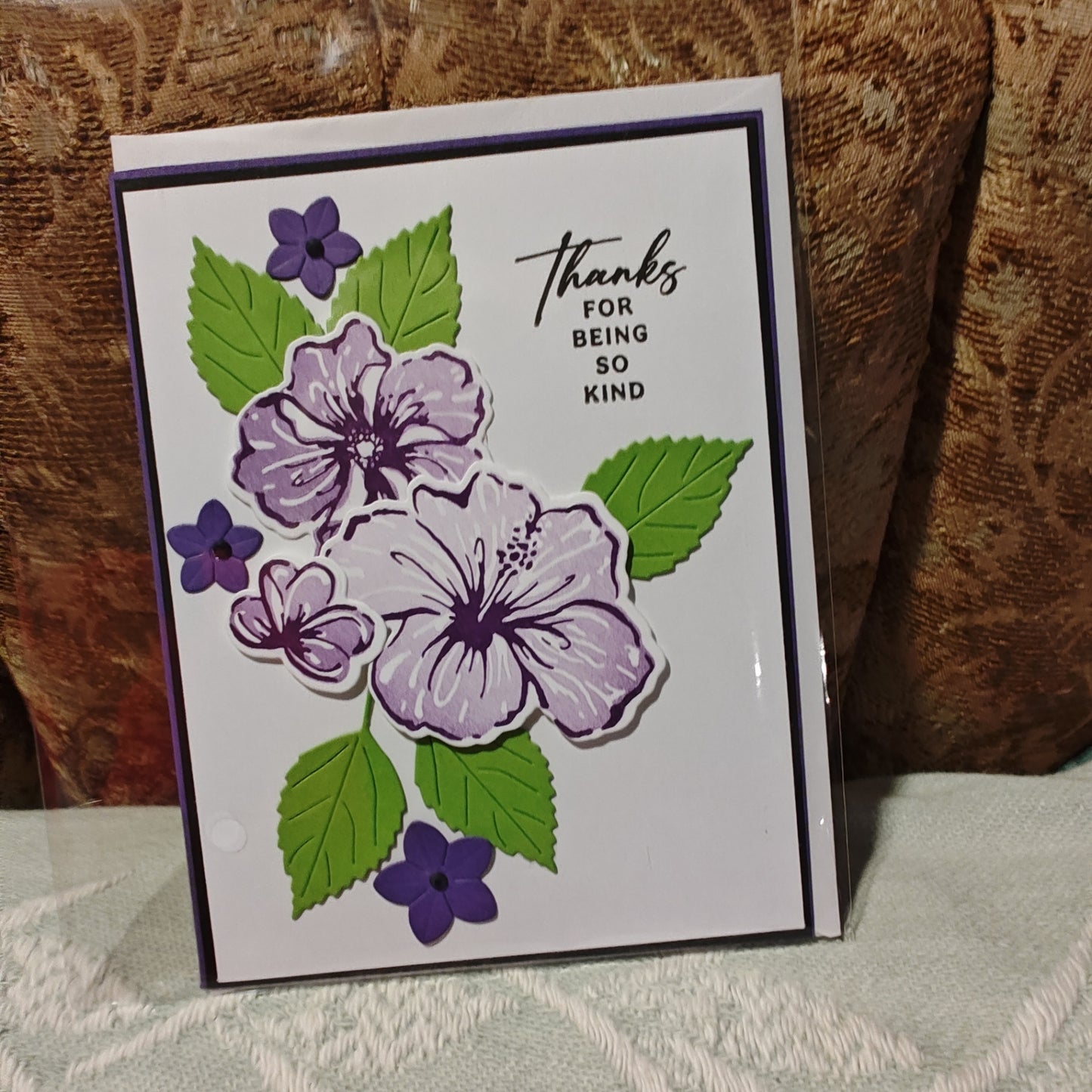 Handmade Greeting Card - White, Purple, Green - Standard