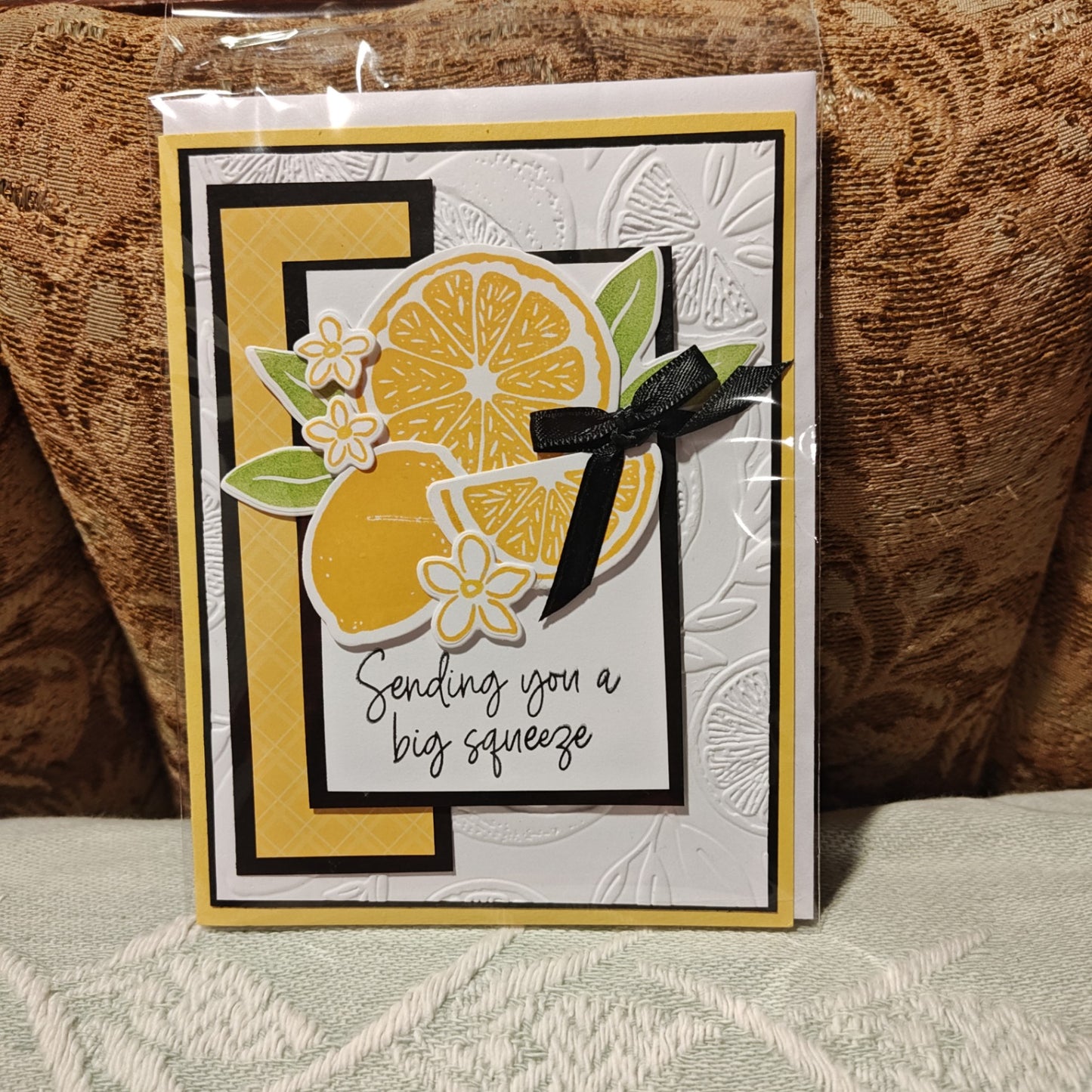 Handmade Greeting Card - Yellow, White, Green, Black - Standard