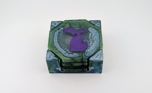 Resin Coaster set by Poured - Octagon - Michigan Purple