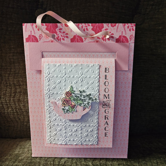 Handmade Gift Bag with Card - Pink - 8"x6"x3"