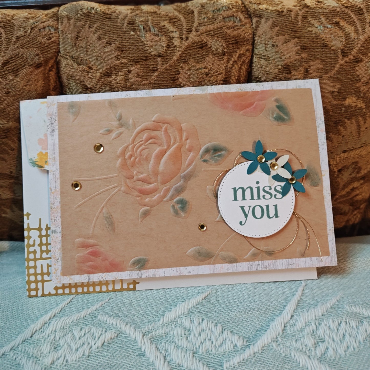 Handmade Greeting Card - Peach/White/Blue - Standard