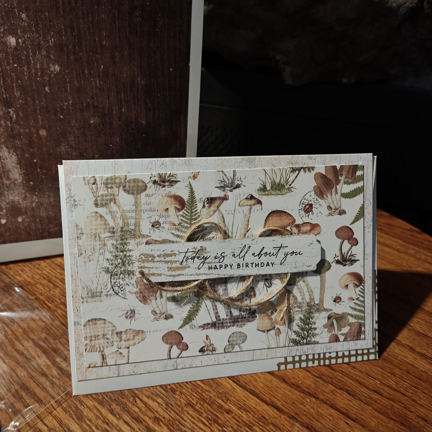 Handmade Gift Bag with Card - Beige, Brown, White - 13"x10"x4.5"