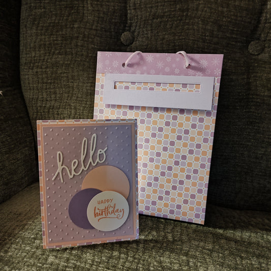 Handmade Gift Bag with Card - Lavender, Peach, White - 8"x6"x3"