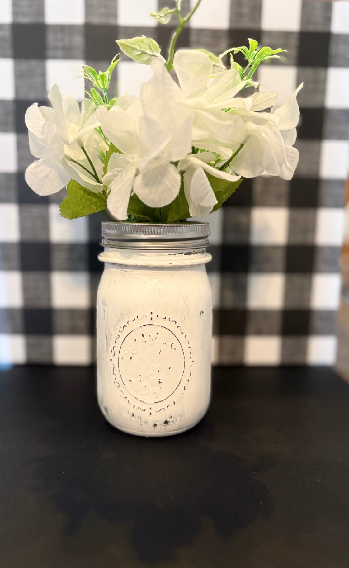 White - Pint Mason w/ Floral
