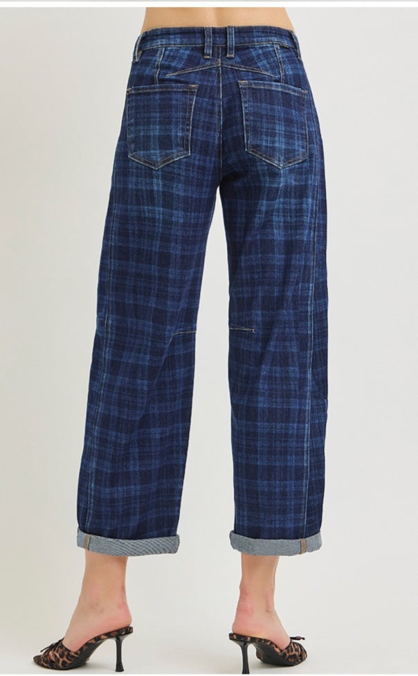 Plaid Risen Jeans - Dark Blue - 5/27