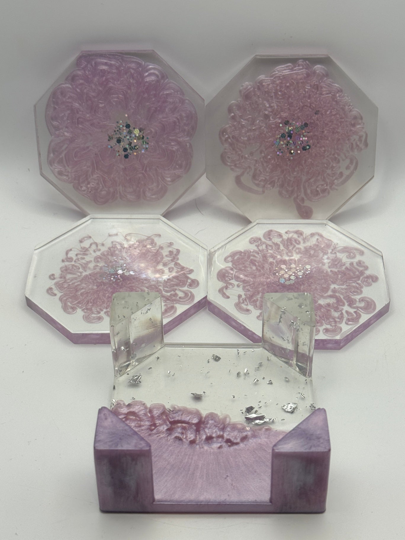 Resin Coaster set by Poured - Octagon - Pink / Purple with Glitter
