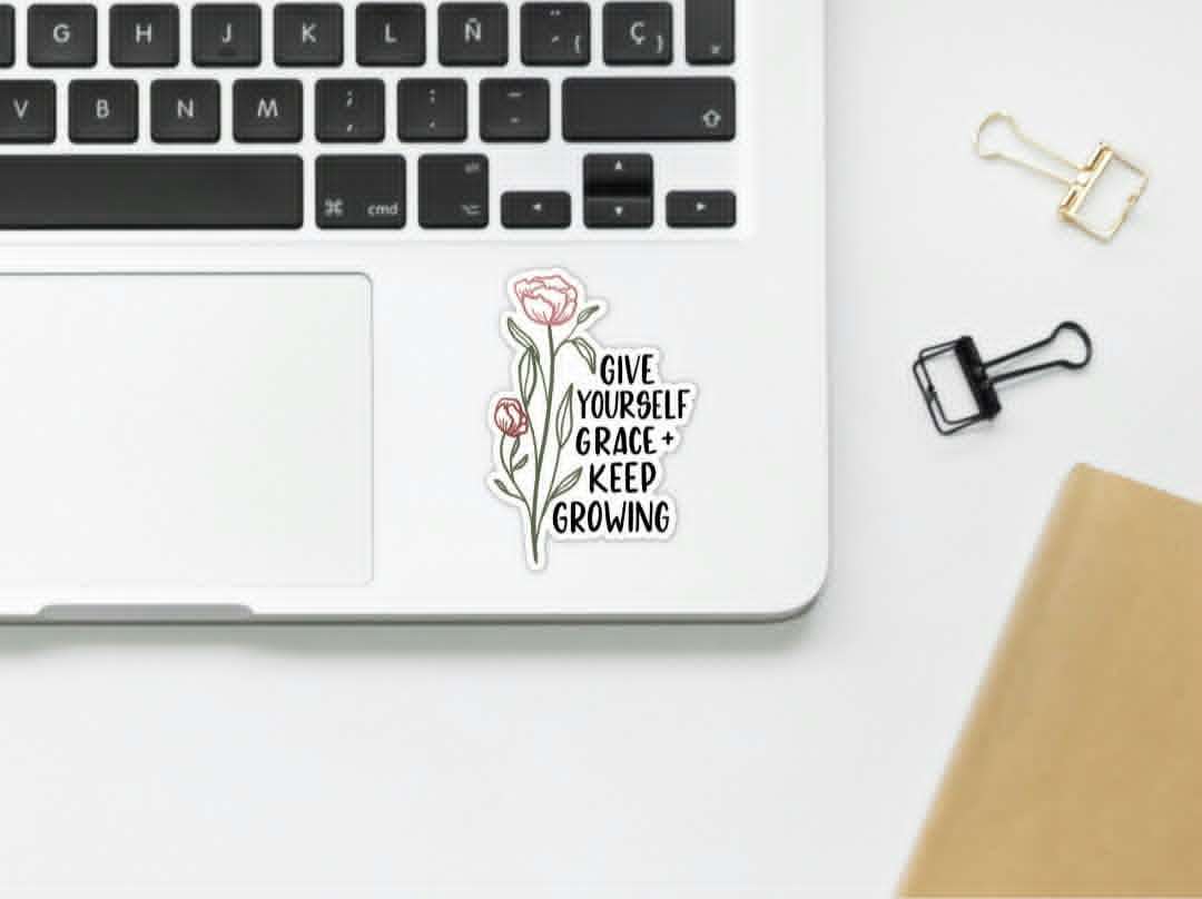 MB Lettered Designs Stickers - Give Yourself Grace Floral - 3"