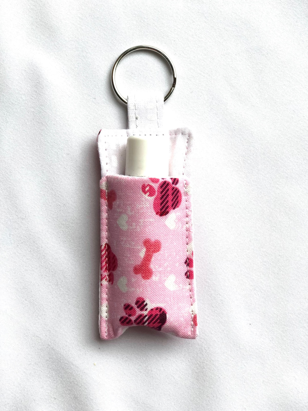 Pink Pawprints and Bones Chapstick Holder