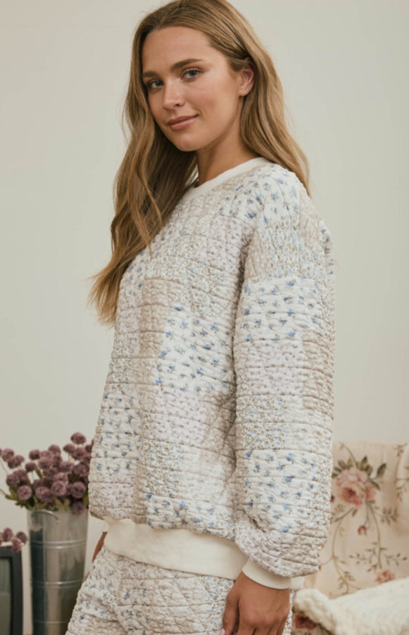 J.O.A. Top - Beige with light blue accents - Large