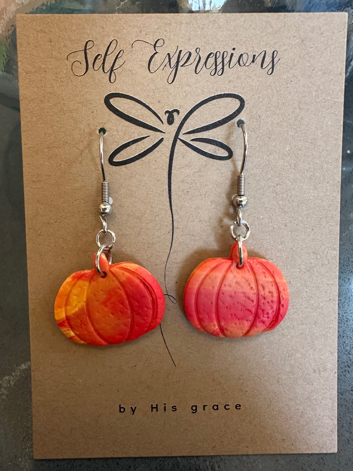 Self Expressions Designs Earrings - Bright orange pumpkins - one size