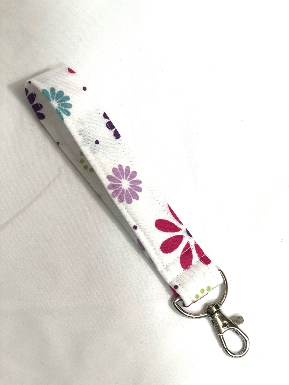 White Floral Key Fob Wristlet