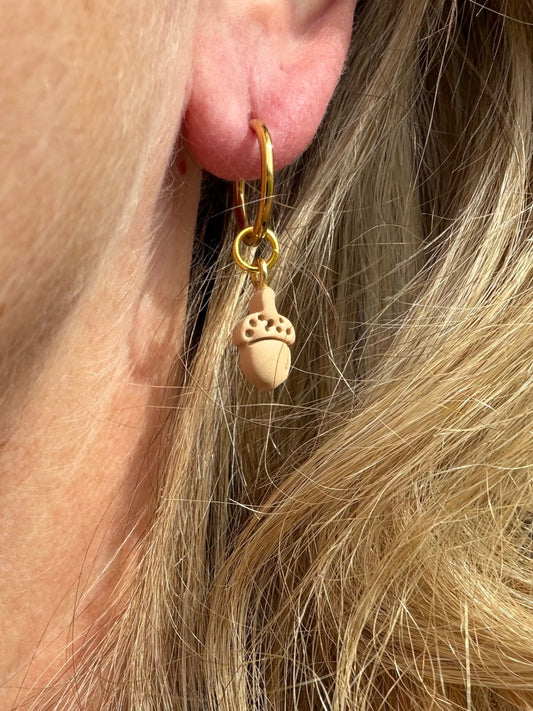 Interchangeable Dainty Acorn Charm Huggies