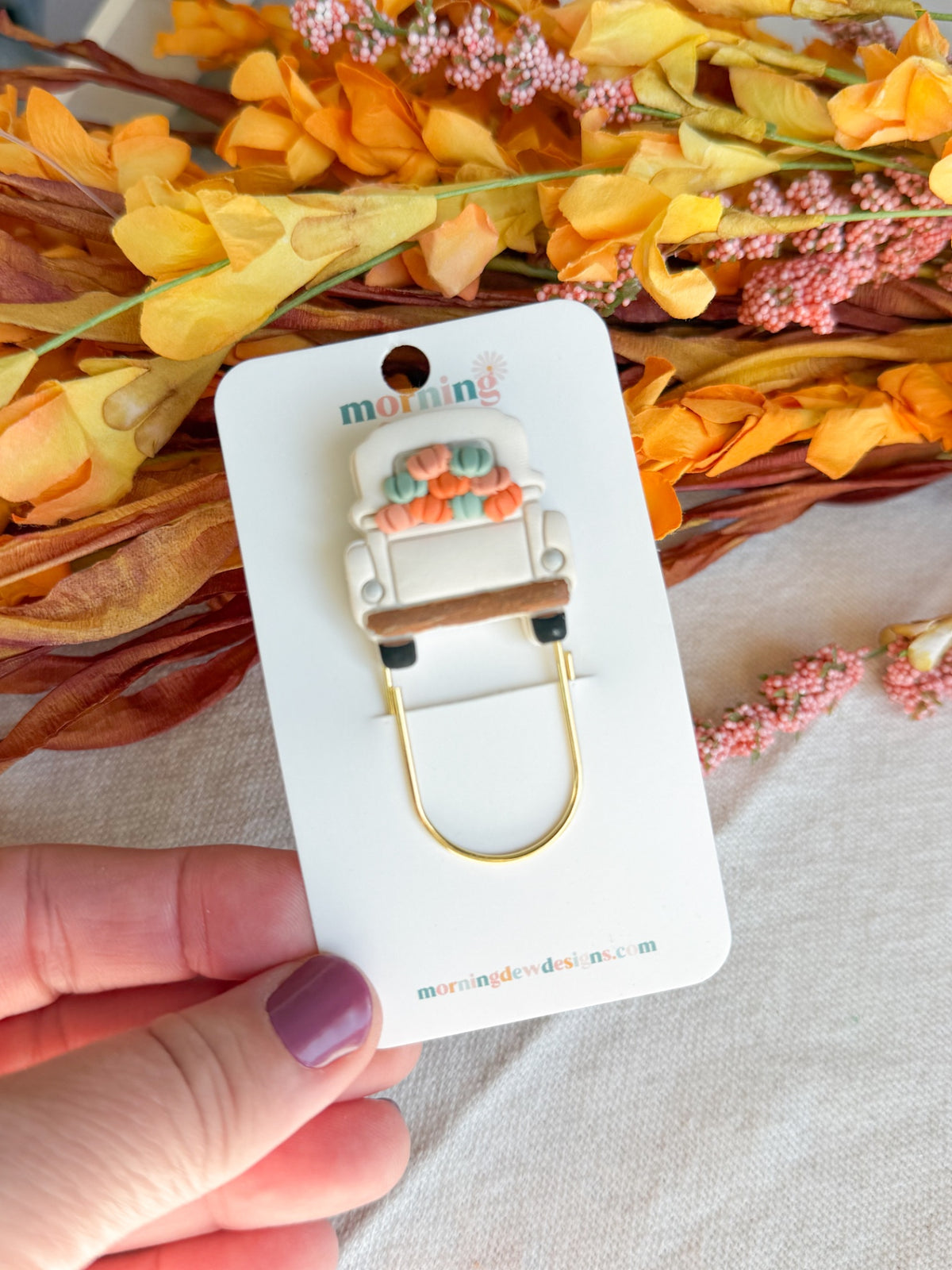 White Pumpkin Truck Paperclip Bookmark
