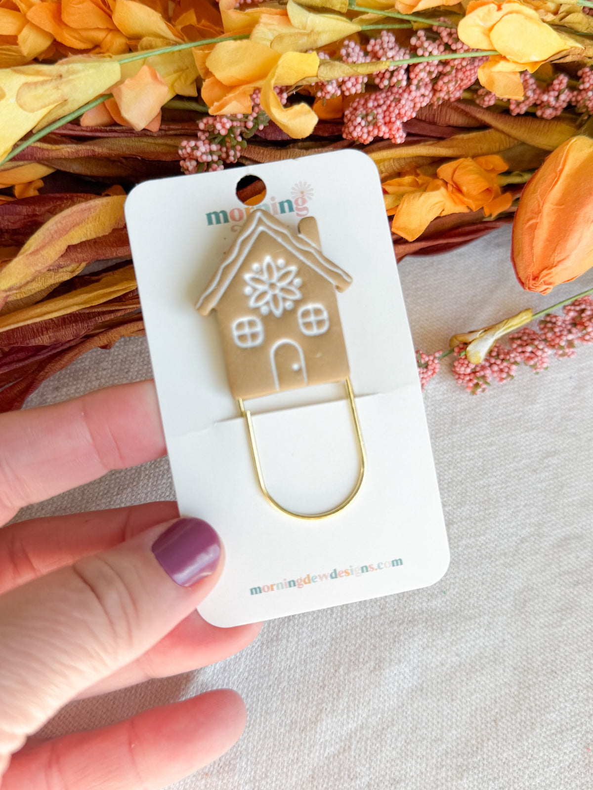 Folk Art Gingerbread House Paperclip Bookmark
