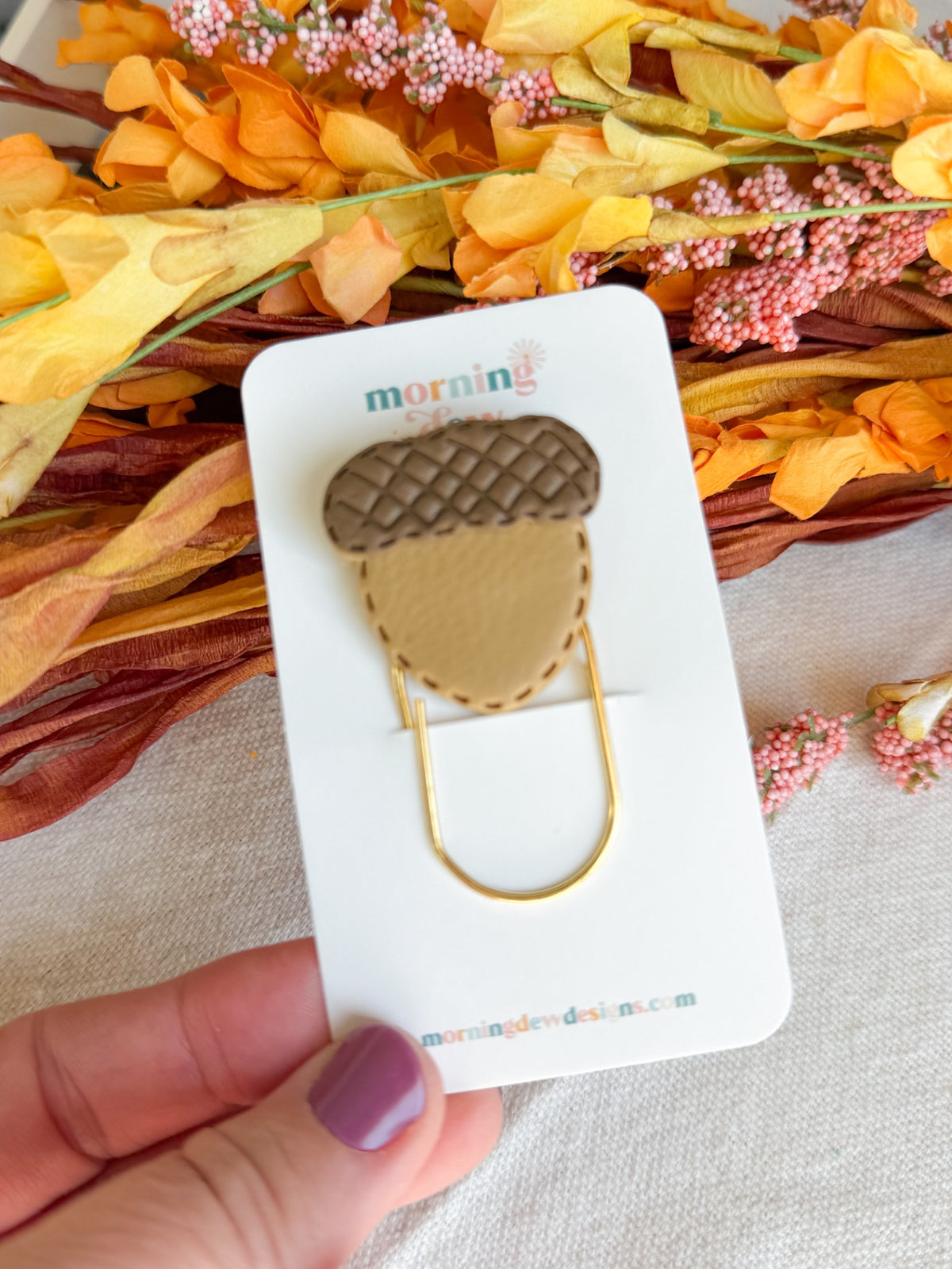 Faux Leather Acorn Paperclip Bookmark