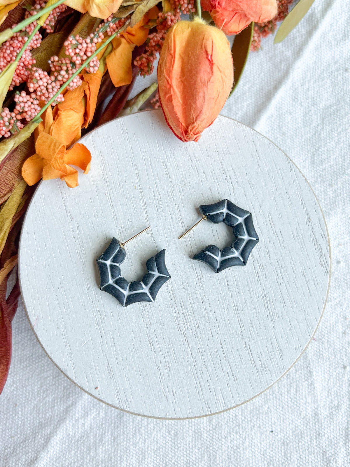 Black and White Spider Web Hoops