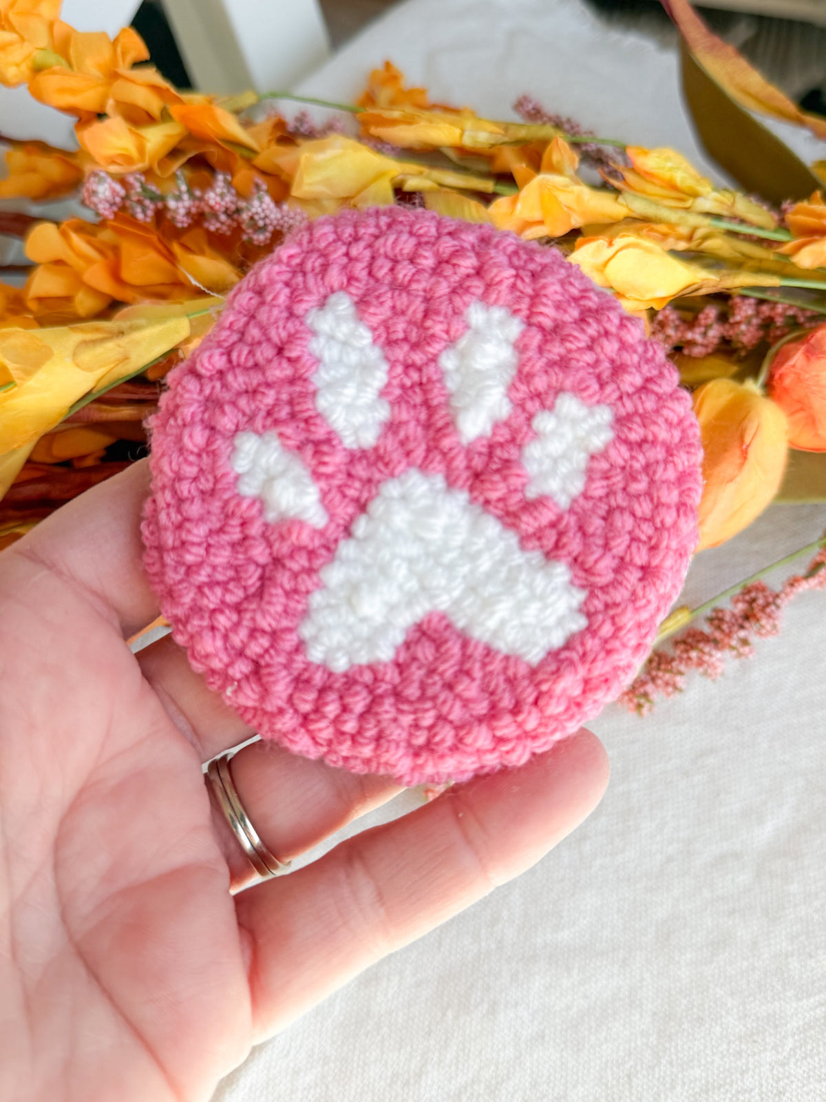 Pink Paw Print Car Mug Rug Coaster