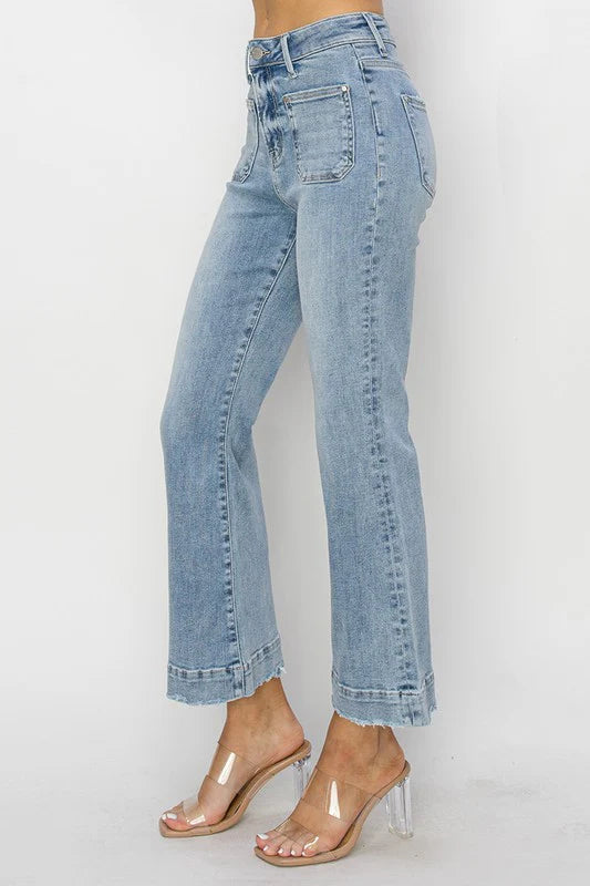 Risen Patch Pocket Crop Flare Jeans – Style RDP5767