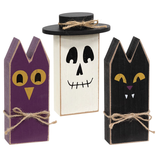 Wooden Primitive Halloween Friend Block Sitters β Set of 3