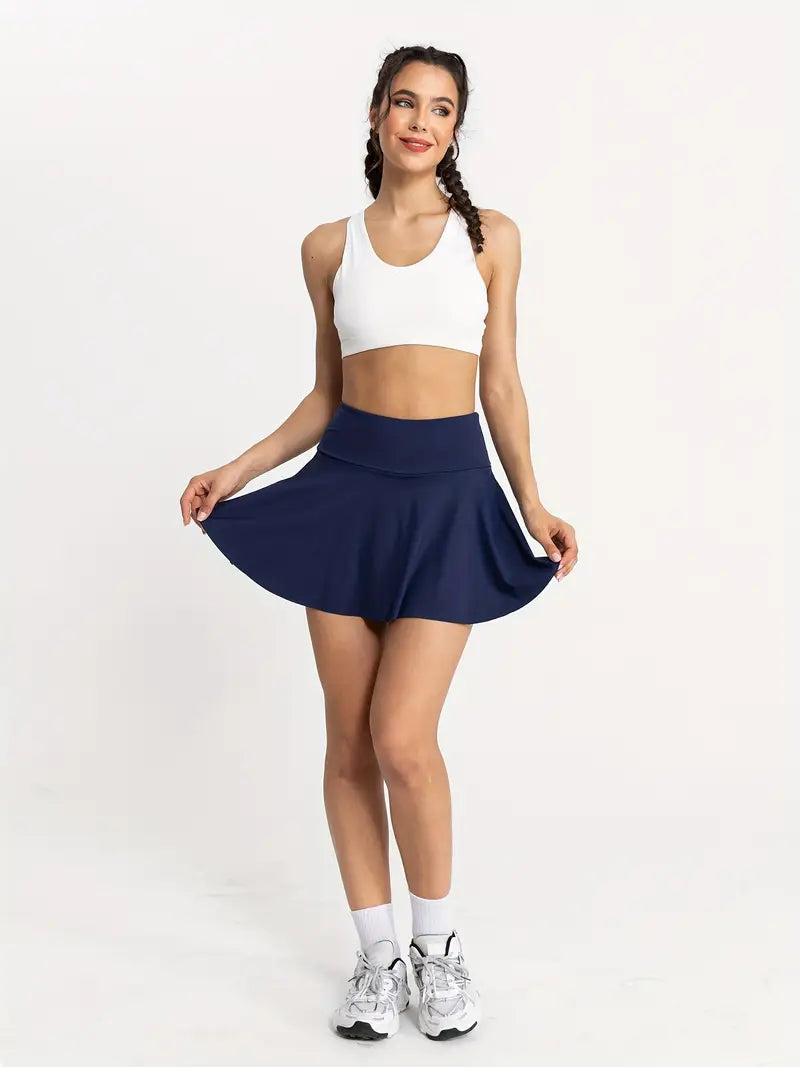 Women's High-Waist Navy Athletic Skort with Pleated Skirt