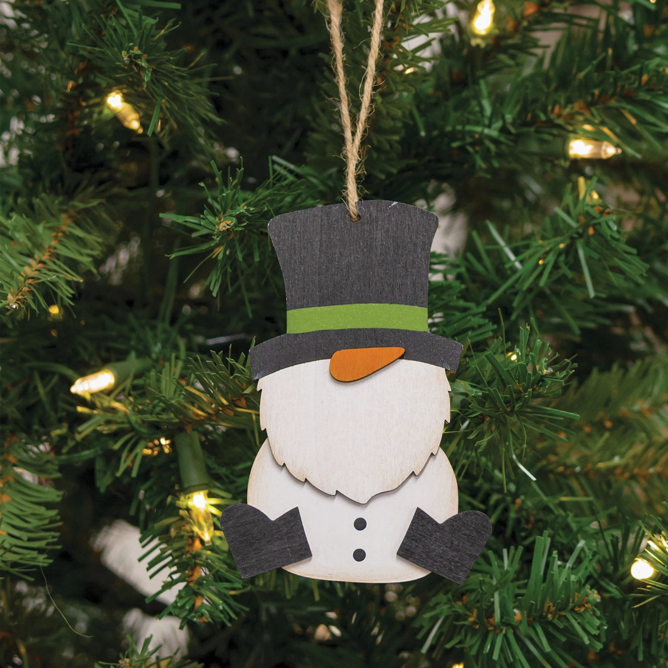Wooden Snowman Gnome Christmas Ornament