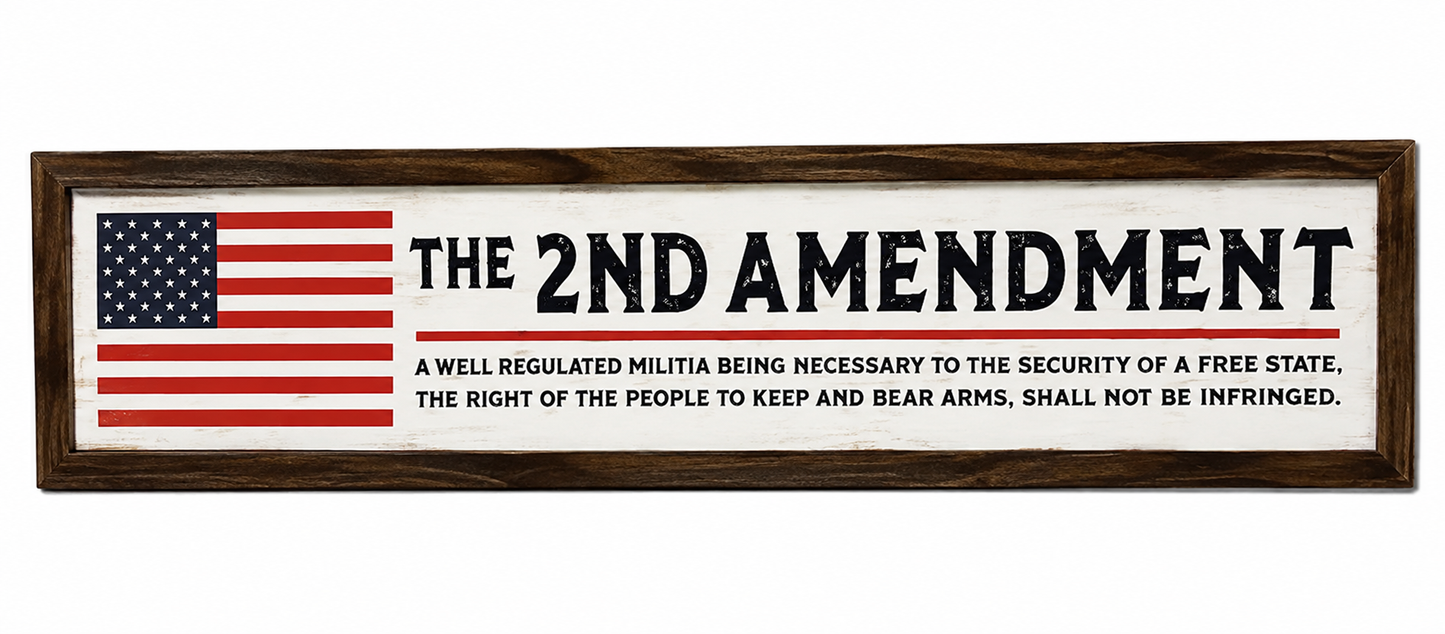 The 2nd Amendment American Flag Framed Wood Sign – 38"
