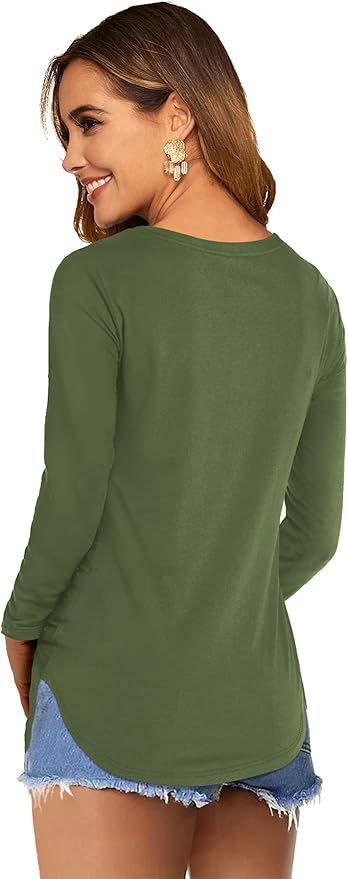 Zenana Outfitters Women's Long Sleeve V-Neck Round Hem Top (Olive Green) - Large Only