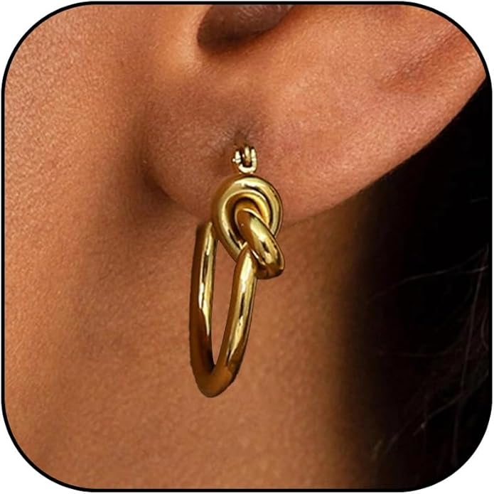 Knot Earrings for Women Gold Knot Huggie Hoop Earrings Small Open Hoops Earrings Danity Lightweight Statement Earrings Geometric Minimalist Jewelry