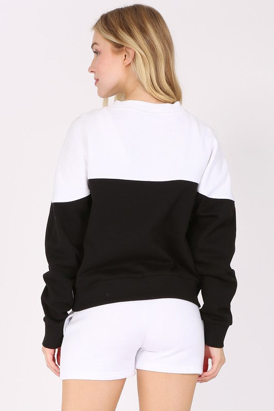 Color Block Fleece Crew Neck Sweatshirt
