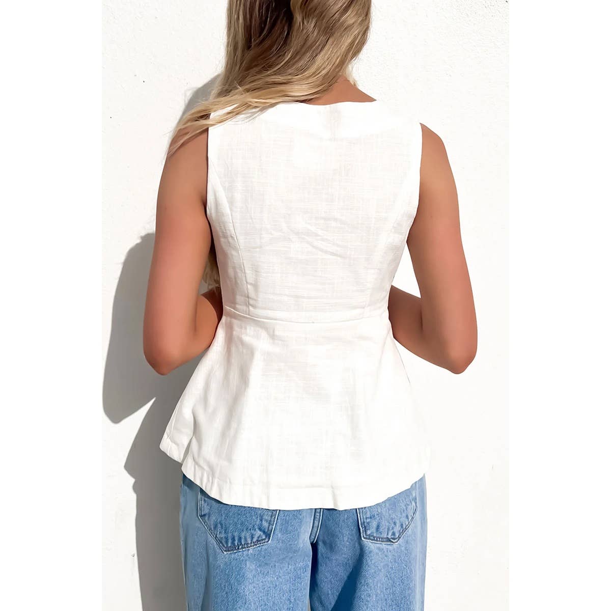 Summer Suit Vest for Women Business Casual Sleeveless Button Down V Neck Waistcoat WHITE