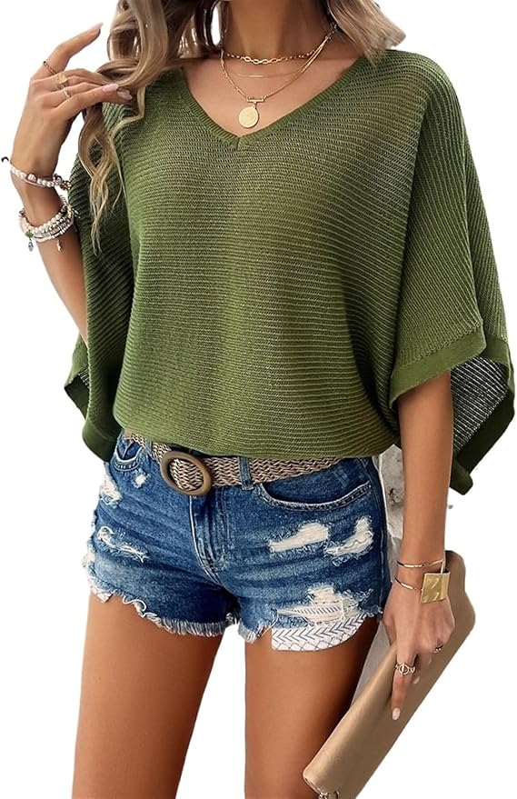 Elings Women's V Neck Hollow Out Knit Sweater Tops Lightweight Beachwear Cover Up XLARGE ONLY