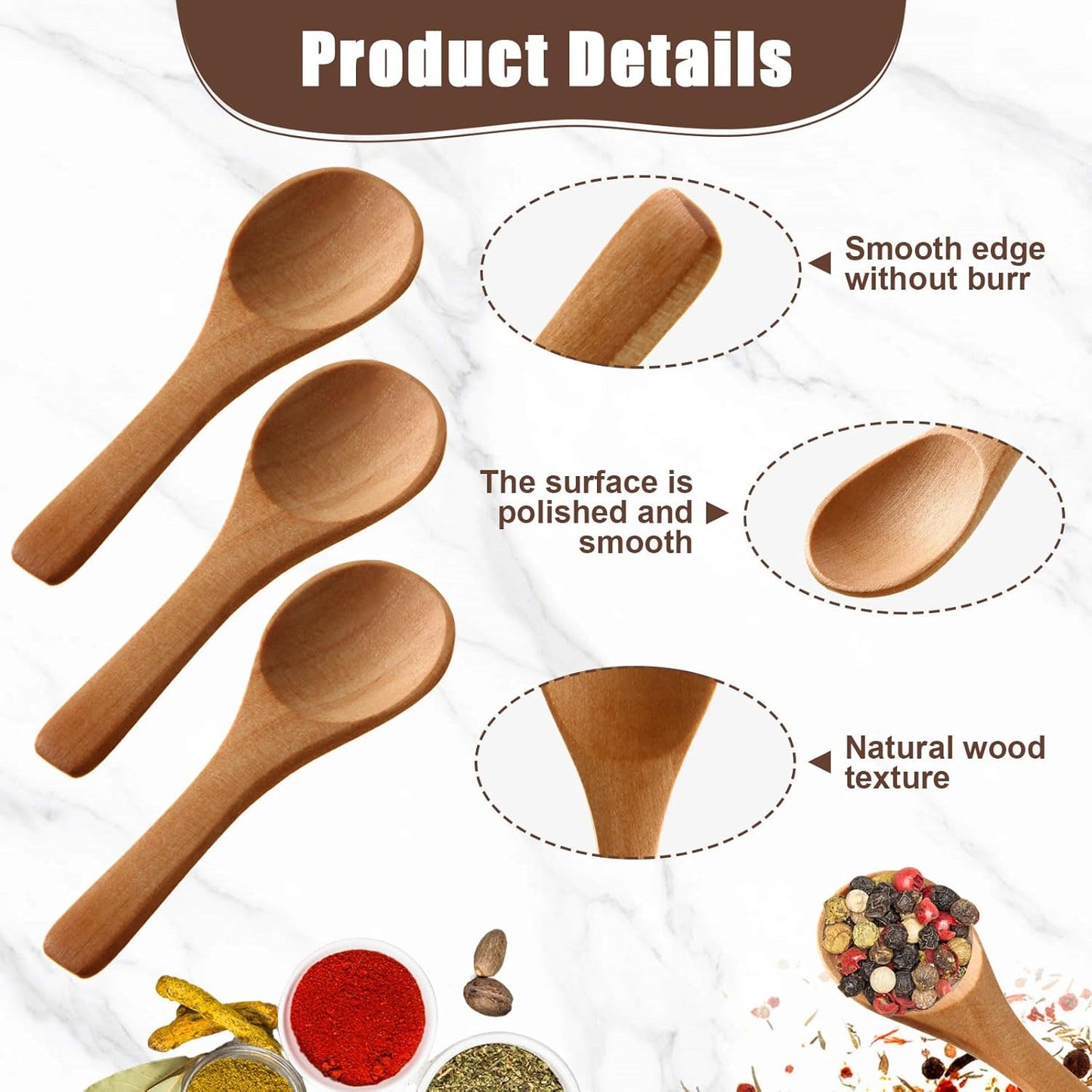 *Mini Wood Natural Tiny Spoons