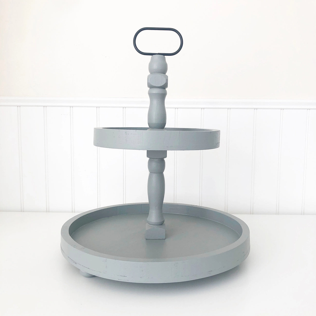 Foundations Decor Farmhouse Gray Round Tiered Tray – 15"
