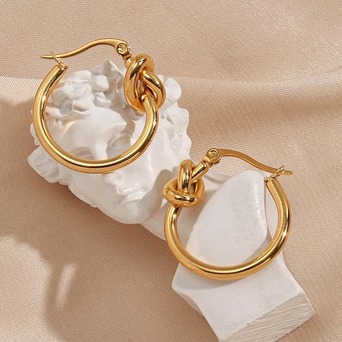 Knot Earrings for Women Gold Knot Huggie Hoop Earrings Small Open Hoops Earrings Danity Lightweight Statement Earrings Geometric Minimalist Jewelry