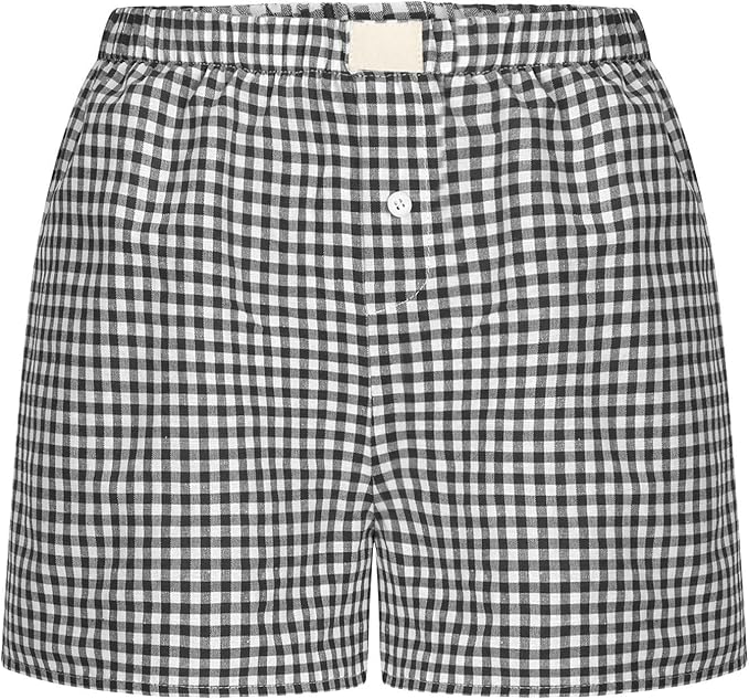 Womens Plaid Shorts Y2K Baggy Gingham Boxer Pajama Bottoms Checkered Lounge Going Out Shorts Jorts Coastal Summer Clothes