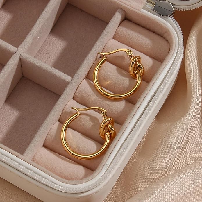 Knot Earrings for Women Gold Knot Huggie Hoop Earrings Small Open Hoops Earrings Danity Lightweight Statement Earrings Geometric Minimalist Jewelry