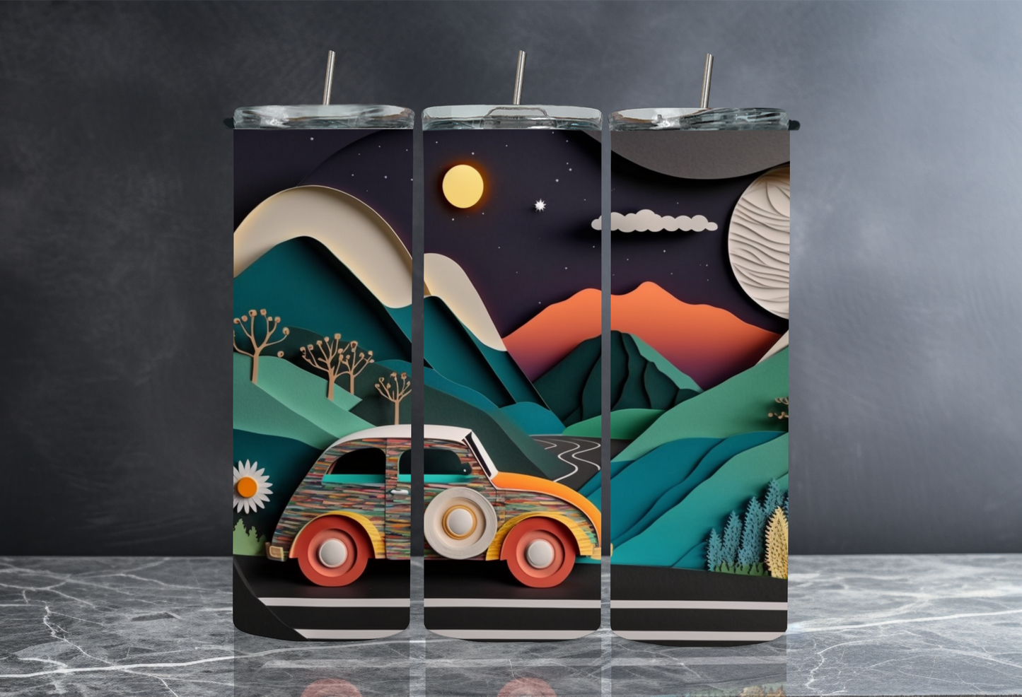 20 oz Skinny Tumbler - Classic Car w/Mountains