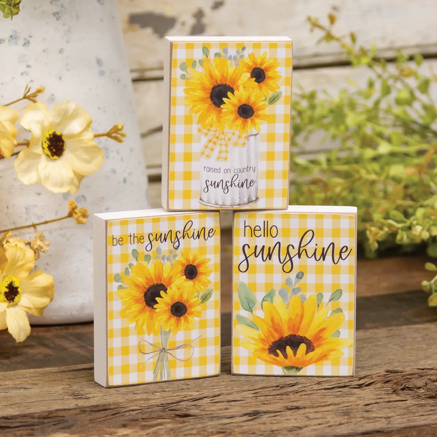 Sunflower Gingham Mini Rectangle Block