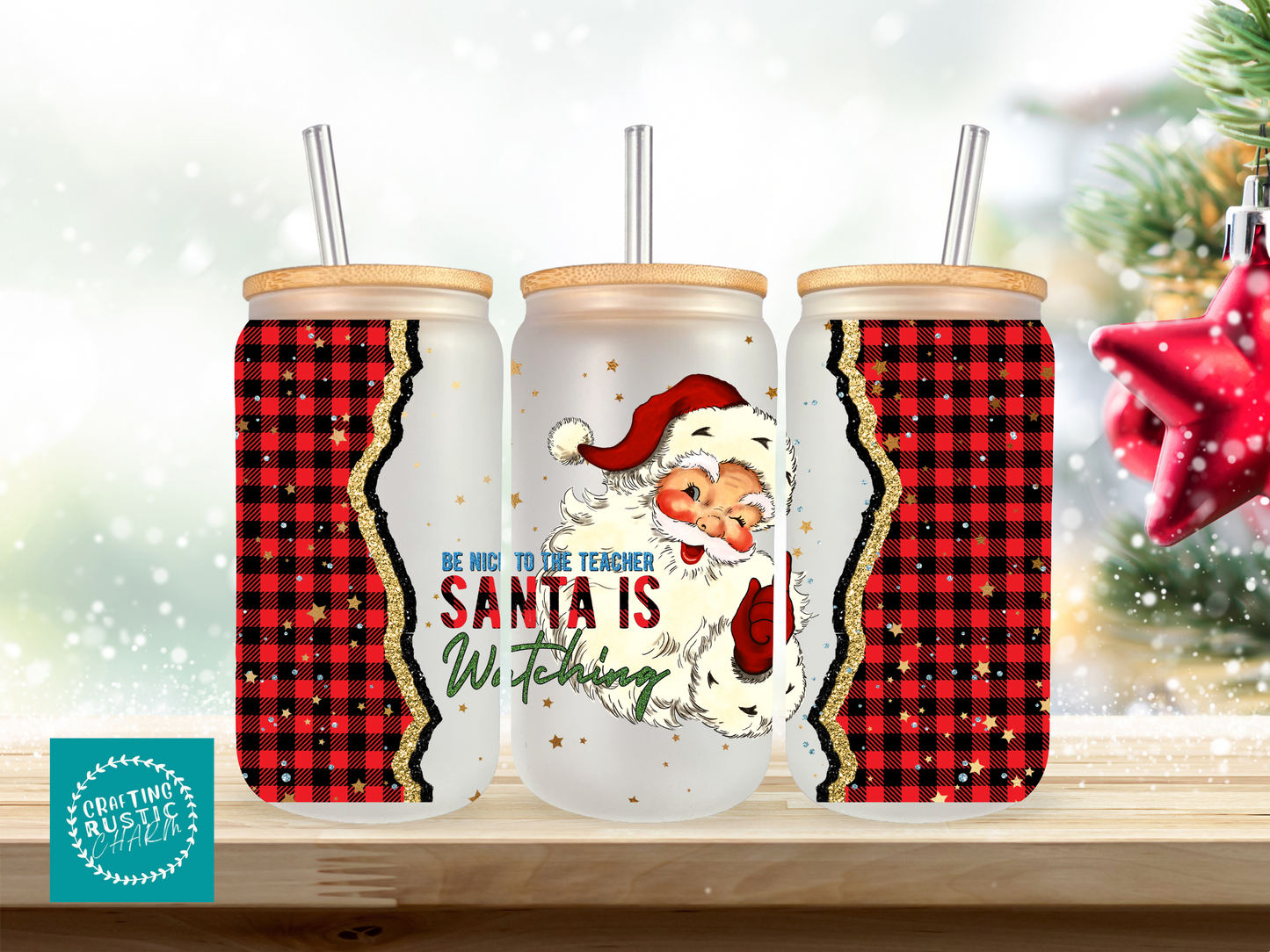 20 oz Glass Cup - Christmas - Be nice to the teacher