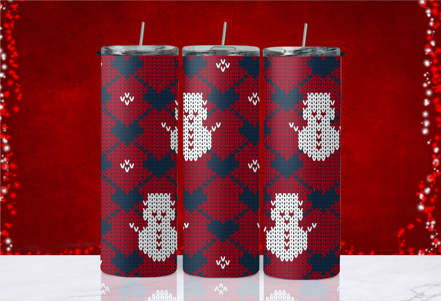 20 oz Skinny Tumbler - Christmas - Heart & Snowman Sweater