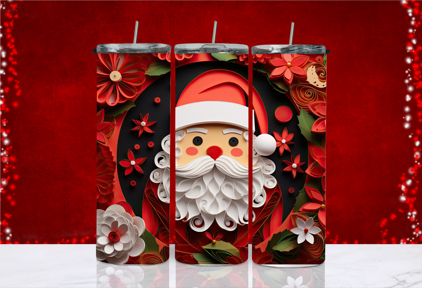 20 oz Skinny Tumbler - Christmas - Paper Roll Santa