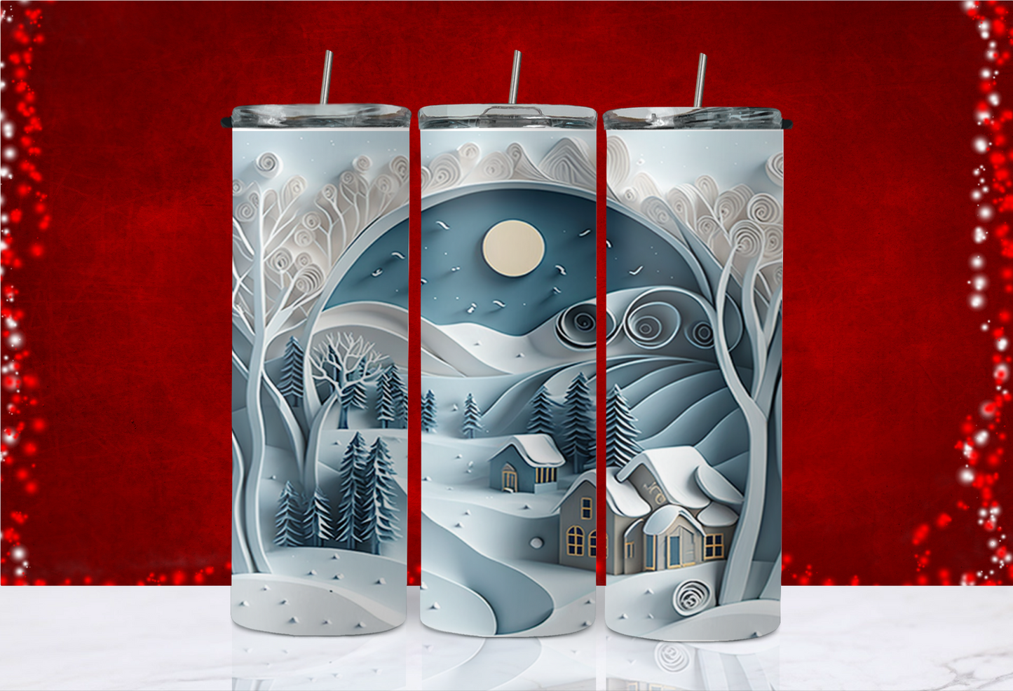 20 oz Skinny Tumbler - Christmas - Blue Christmas Scene