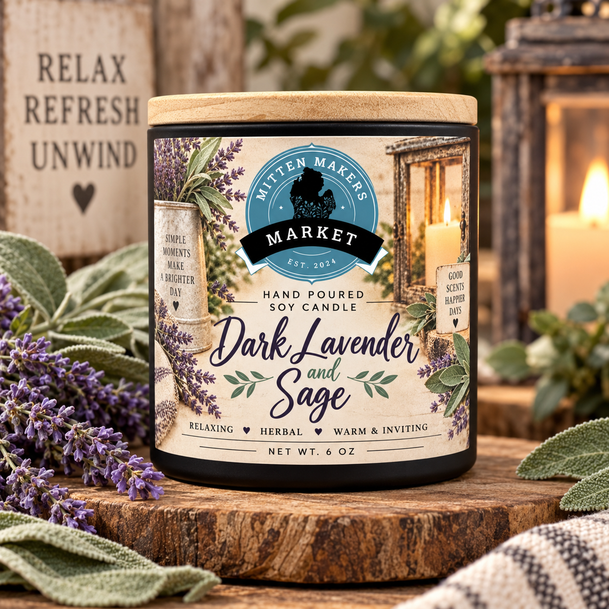 Soy Candle – 6 oz - Dark Lavender & Sage