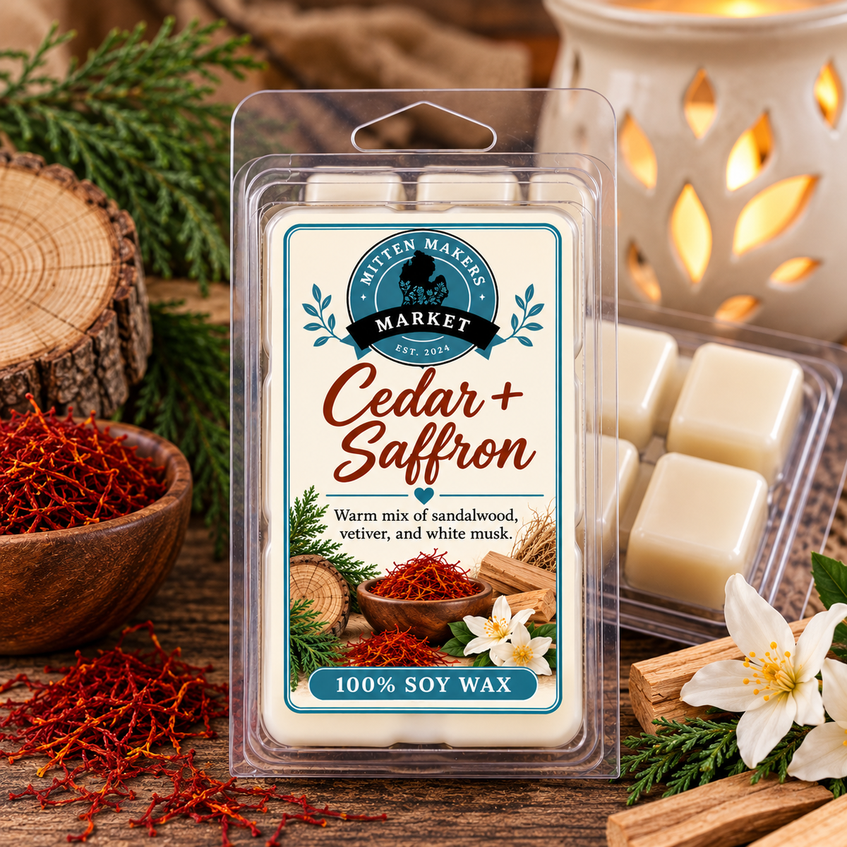 Soy Wax Melts (100%) - Cedar + Saffron