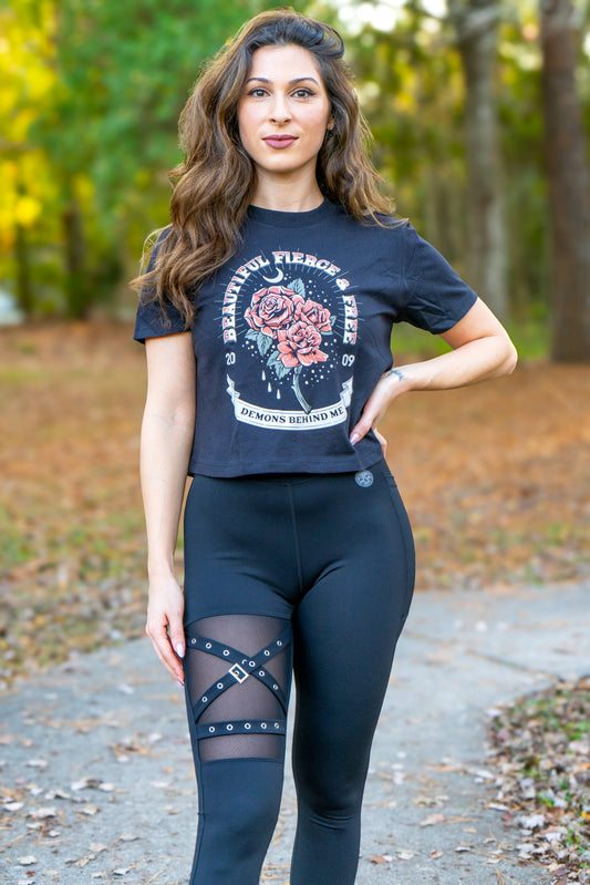Buckle & Mesh Black Mid-Waist Ultra Premium Leggings