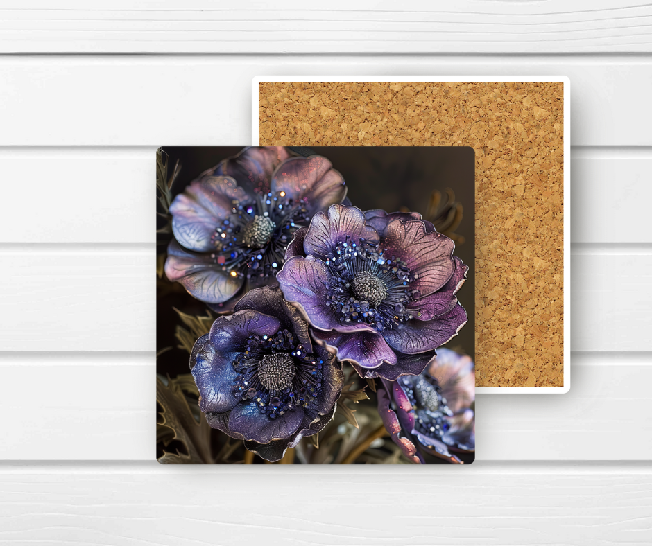4x4 Ceramic Coaster (E12H) - Purple Floral