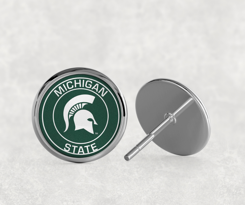 Glass Dome Aluminum Stud Earrings - Michigan State