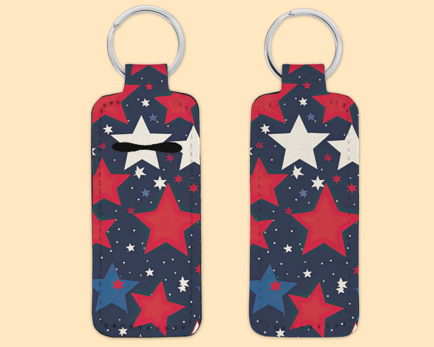 Chapstick / Lip Balm Keychain - (E131C) Red White & Blue Stars